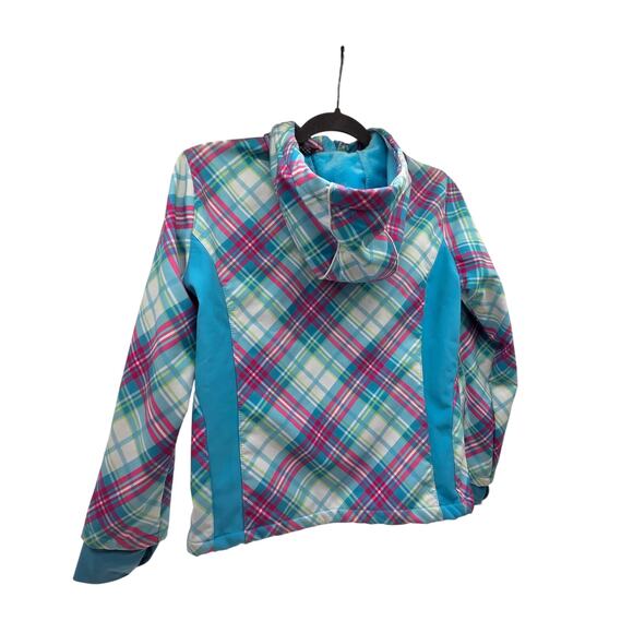 Snozu Soft Shell Fleece Lined Winter Blue Pink Plaid Jacket Coat Girls 14-16 - Picture 3 of 5